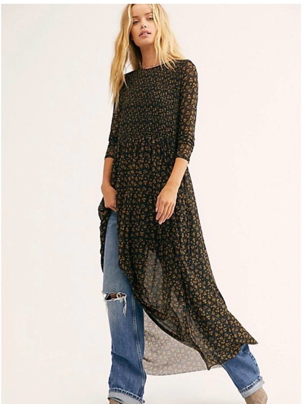 Free people hello and goodbye Floral High-Low Maxi Dress mesh size small